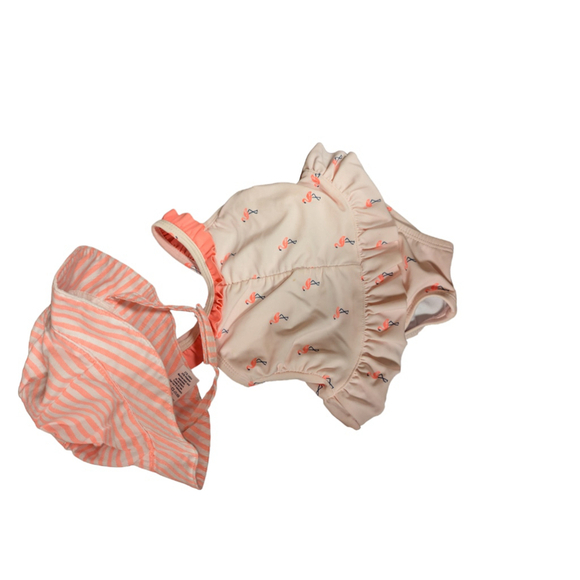 Girl Janie and Jack Swimsuit & Hat 0 to 3 Months Pink White - Picture 2 of 4